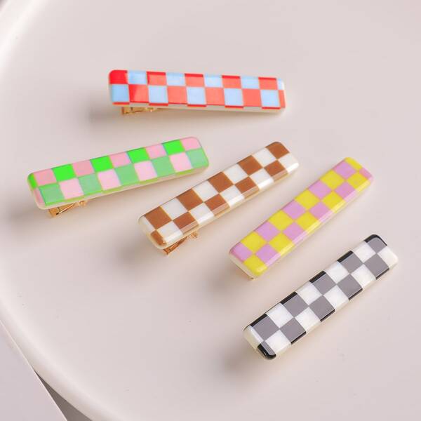 

5pcs Plaid Hair Clip, Multicolor