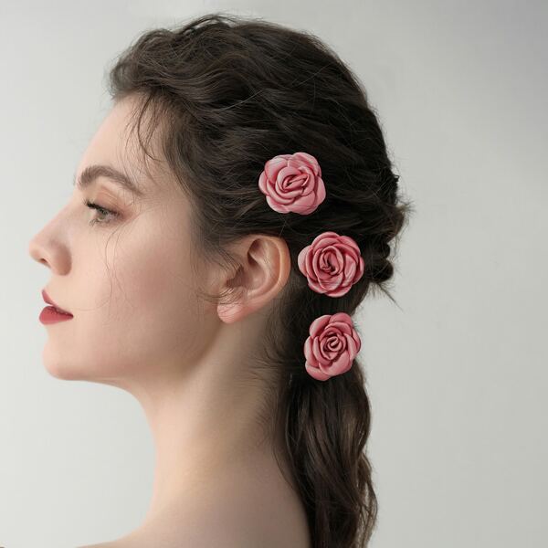 

3pcs Flower Hair Pin, Pink