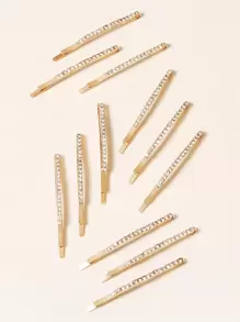 12个/卡装 女士日常水钻发夹套装，基础款发夹套装，适合发型设计、派对造型、发饰、头部配饰、发卡、发夹 - 金色 - 查看 2