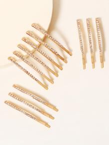 12个/卡装 女士日常水钻发夹套装，基础款发夹套装，适合发型设计、派对造型、发饰、头部配饰、发卡、发夹 - 金色 - 查看 3