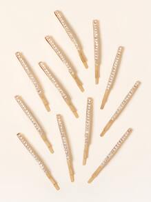 12个/卡装 女士日常水钻发夹套装，基础款发夹套装，适合发型设计、派对造型、发饰、头部配饰、发卡、发夹 - 金色 - 查看 4