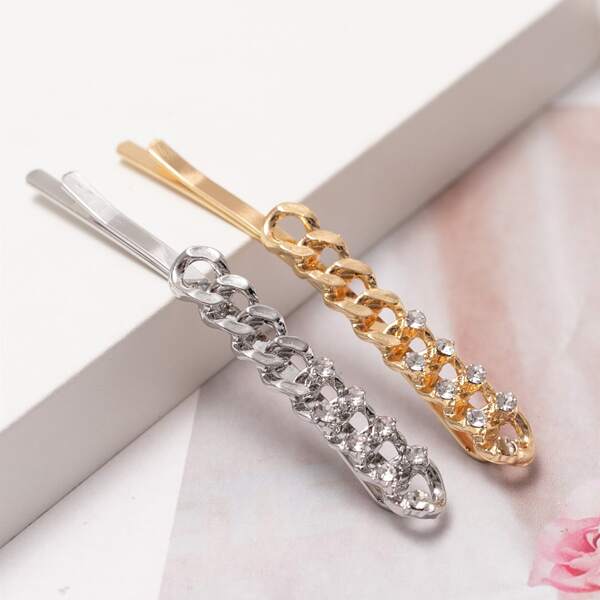 

2pcs Chain Hair Clip, Multicolor