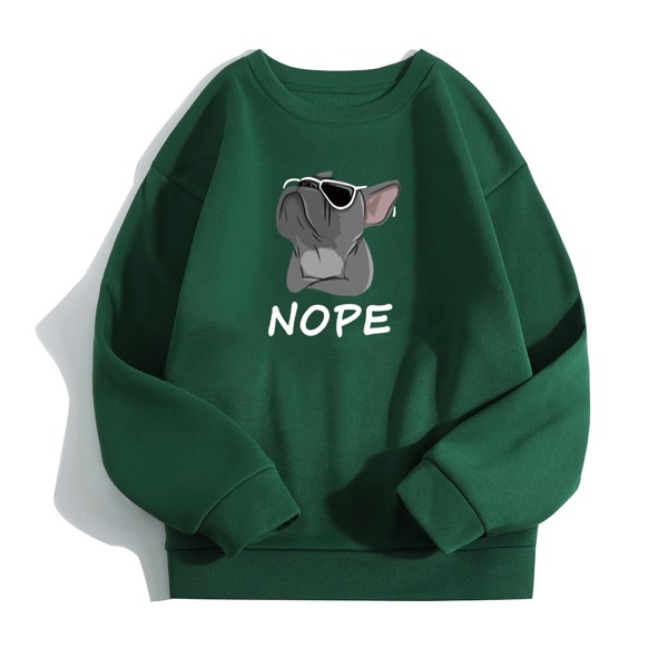 

Cartoon Dog And Letter Graphic Pullover, Green