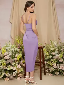 SHEIN Belle 褶邊不對稱下擺伴娘連衣裙 - 紫丁香色 - 查看 2