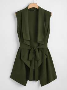 SHEIN Clasi Plus Waterfall Neck Belted Vest Coat - Army Green - View 1