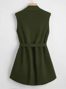 SHEIN Clasi Plus Waterfall Neck Belted Vest Coat - Army Green - View 2