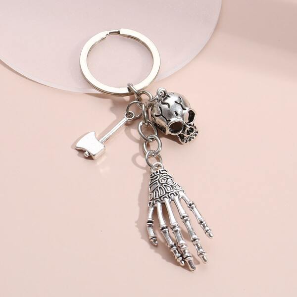 

Halloween Skull Charm Keychain, Silver