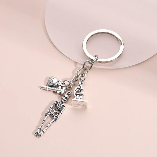 

Halloween Skeleton Charm Keychain, Silver