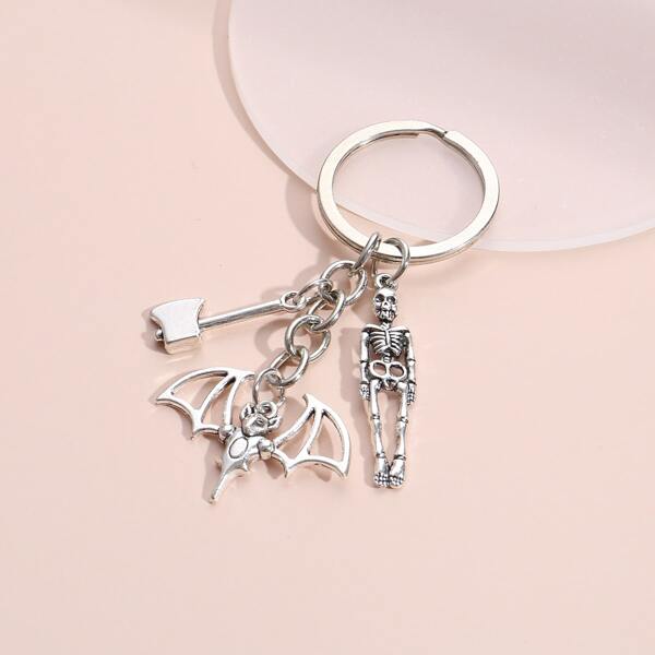 

Halloween Bat Charm Keychain, Silver