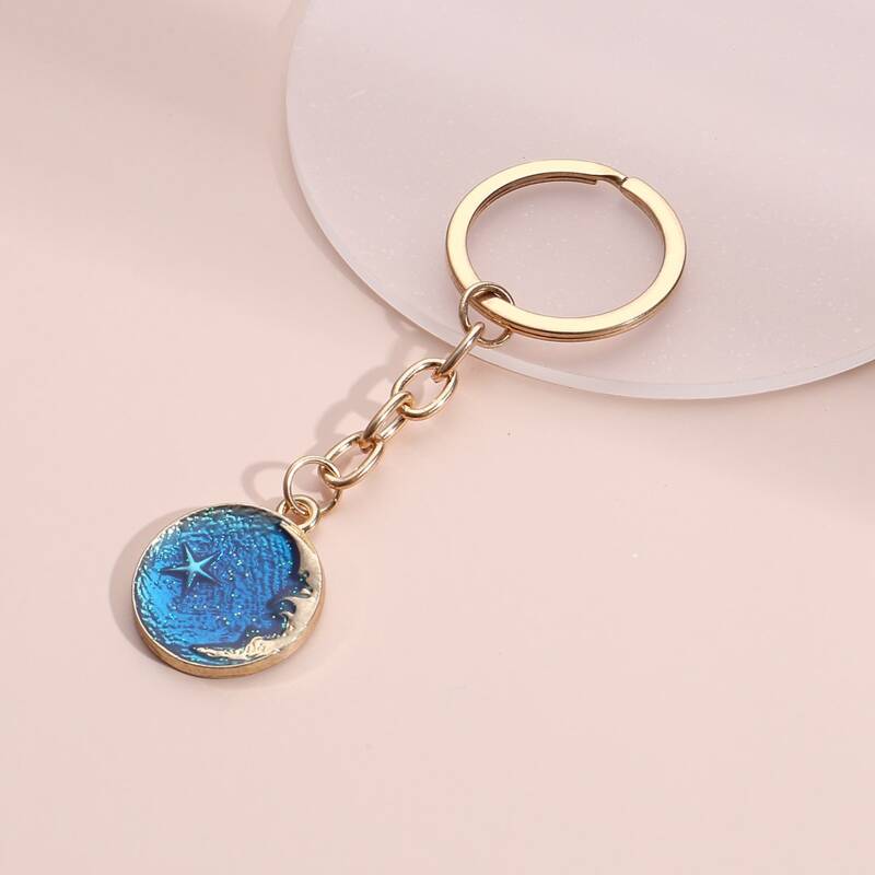 

Moon Charm Keychain, Royal blue