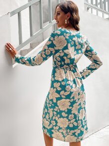 Floral Print Split Hem Dress - Multicolor - View 2