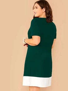SHEIN LUNE 大碼拼接下擺飘逸連衣裙 - 墨綠色 - 查看 2
