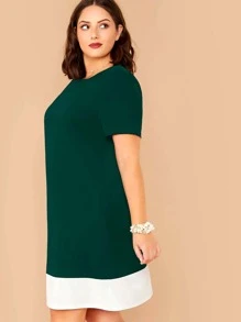 SHEIN LUNE 大碼拼接下擺飘逸連衣裙 - 墨綠色 - 查看 4