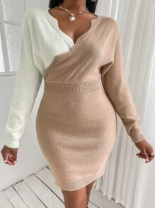 SHEIN SXY 圍裹胸襟雙色毛衣裙 - 彩色 - 查看 5