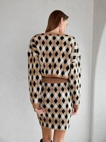 SHEIN Argyle Pattern Drop Shoulder Jumper - Multicolor - View 2