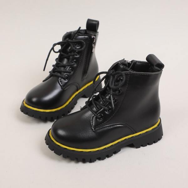 

Girls Minimalist Side Zip Combat Boots, Black