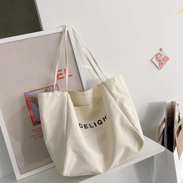 

Letter Graphic Large Capacity Shopper Bag, Beige