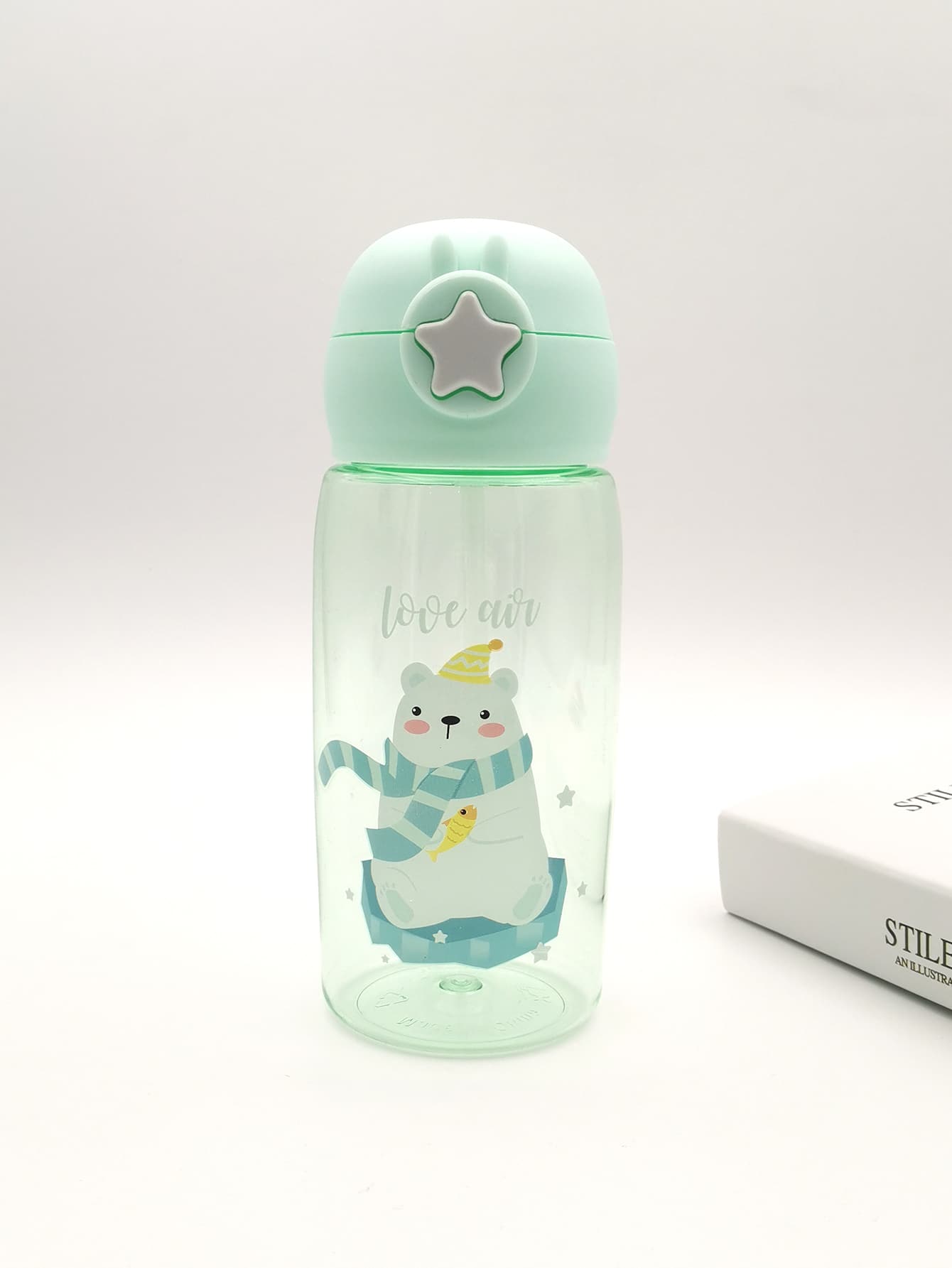 Bear Print Water Bottle - Green - View 1