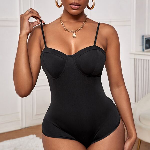 

Backless Bustier Slim Fit Cami Bodysuit, Black