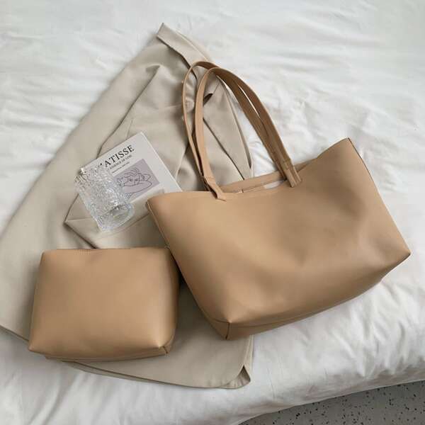 

Large Capacity Tote Bag With Inner Pouch, Camel