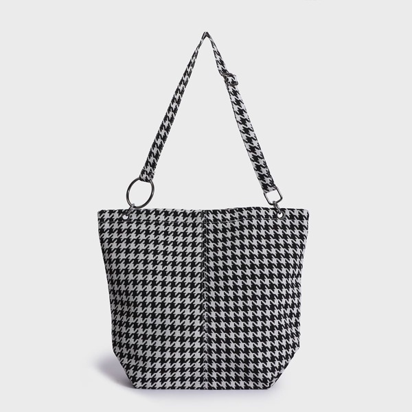 

Houndstooth Pattern Shoulder Bag, Black and white