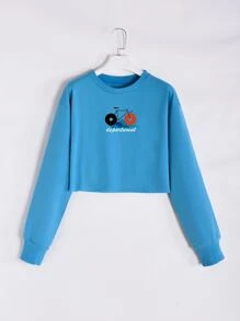 Áo len crop Xe đạp & Đồ họa Chữ cái - Màu xanh lam - Xem 1