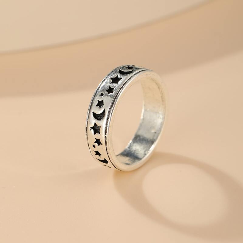 

Moon & Star Decor Ring, Antique silver