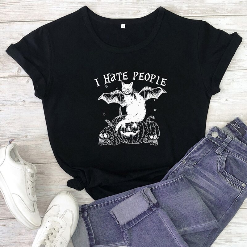 

Slogan Skull & Cat Graphic Tee, Black