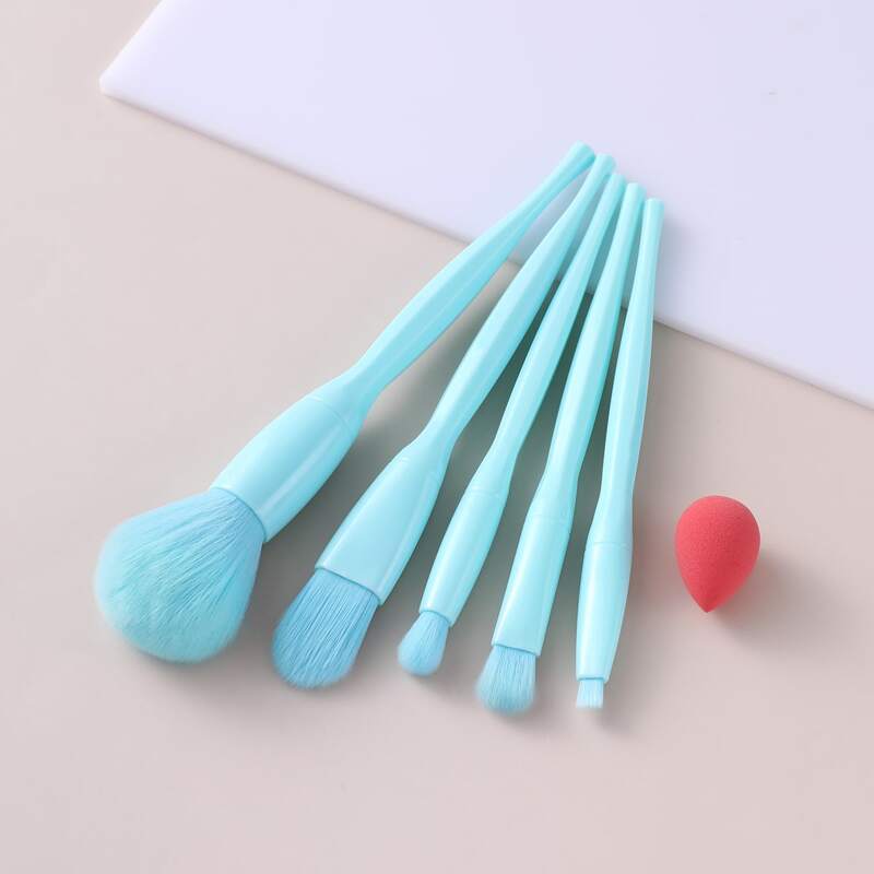 

5pcs Makeup Brush & 1pc Makeup Sponge, Blue