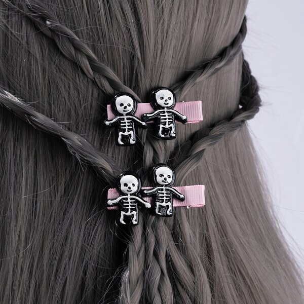 

2pcs Halloween Skeleton Decor Hair Clip, Multicolor