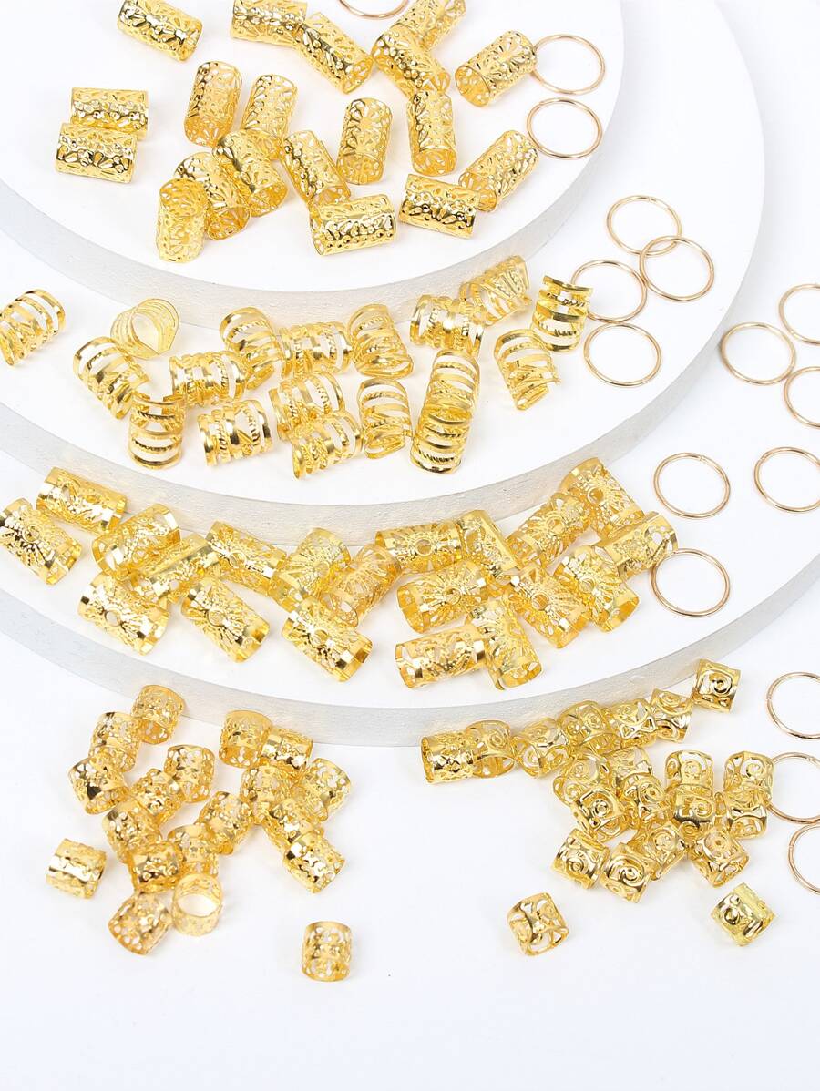 120pcs Braiding Hair Beads, Charmful Hair Rings, Openable Multi-Pattern Women Hair Clips, Suitable For Holiday, Party And Daily Wear, School Stuff, College, Hair Accessories, Head Accessories, Hairpin - Gold - View 1
