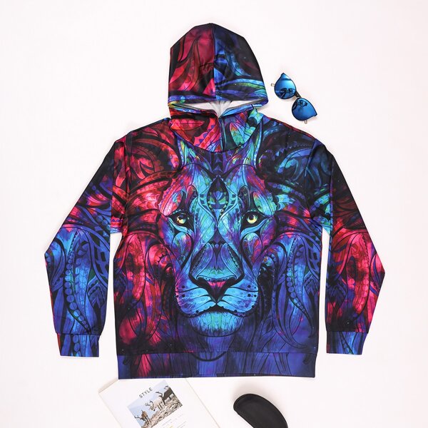 

Men 1pc 3D Lion Print Hooded Sweatshirt, Multicolor