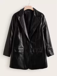 SHEIN Clasi Plus Peak Collar PU Leather Blazer Graduation,Back To School,Teacher Outfits For Women In Fall/Winter - Black - View 1