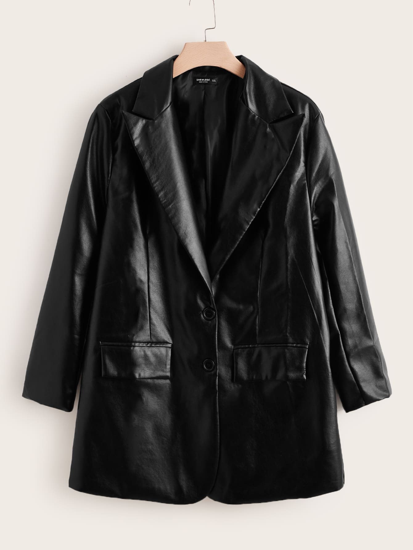 SHEIN Clasi Plus Peak Collar PU Leather Blazer Graduation,Back To School,Teacher Outfits For Women In Fall/Winter - Black - View 1