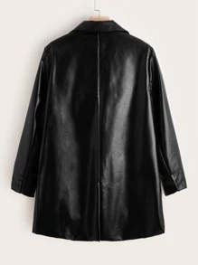 SHEIN Clasi Plus Peak Collar PU Leather Blazer Graduation,Back To School,Teacher Outfits For Women In Fall/Winter - Black - View 2