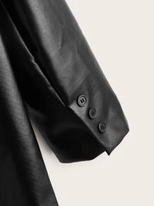 SHEIN Clasi Plus Peak Collar PU Leather Blazer Graduation,Back To School,Teacher Outfits For Women In Fall/Winter - Black - View 3