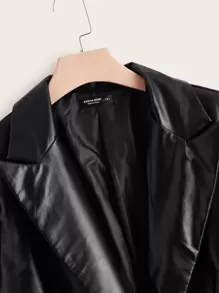 SHEIN Clasi Plus Peak Collar PU Leather Blazer Graduation,Back To School,Teacher Outfits For Women In Fall/Winter - Black - View 4