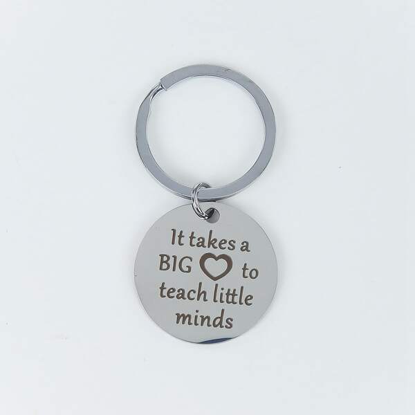 

Slogan Graphic Round Charm Keychain, Silver