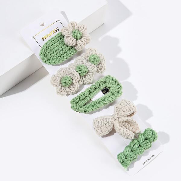 

5pcs Knit Flower Decor Hair Clip, Multicolor