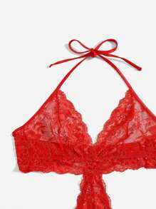 Plus Floral Lace Cut Out Teddy Bodysuit - Red - View 5