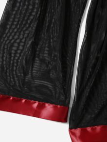 Plus Floral Lace Teddy Bodysuit With Mesh Robe - Black - View 4