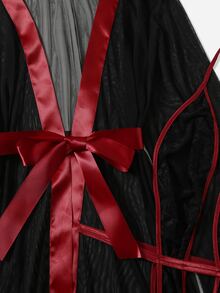 Plus Floral Lace Teddy Bodysuit With Mesh Robe - Black - View 5