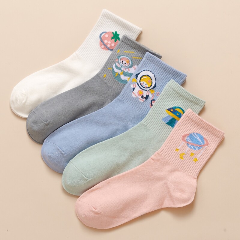 

5pairs Cartoon Graphic Crew Socks, Multicolor