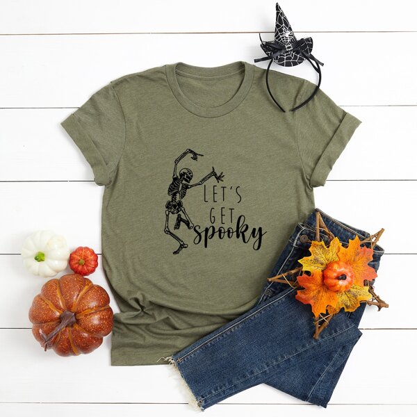 

Plus Skull & Slogan Graphic Tee, Army green