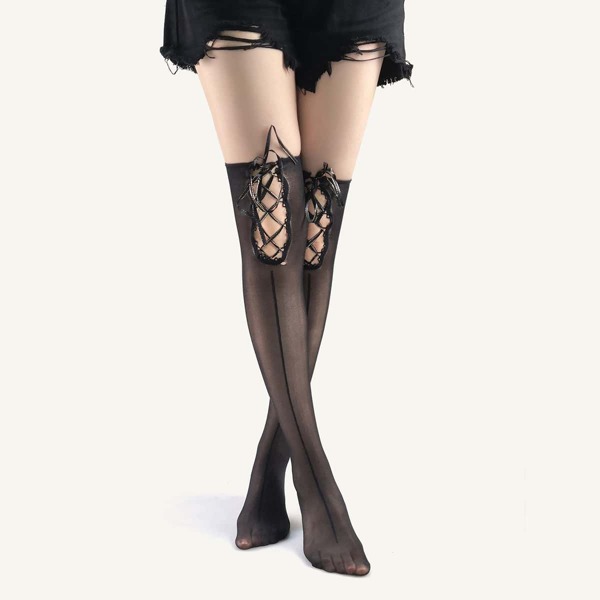 

Lace-up Decor Over The Knee Socks, Black