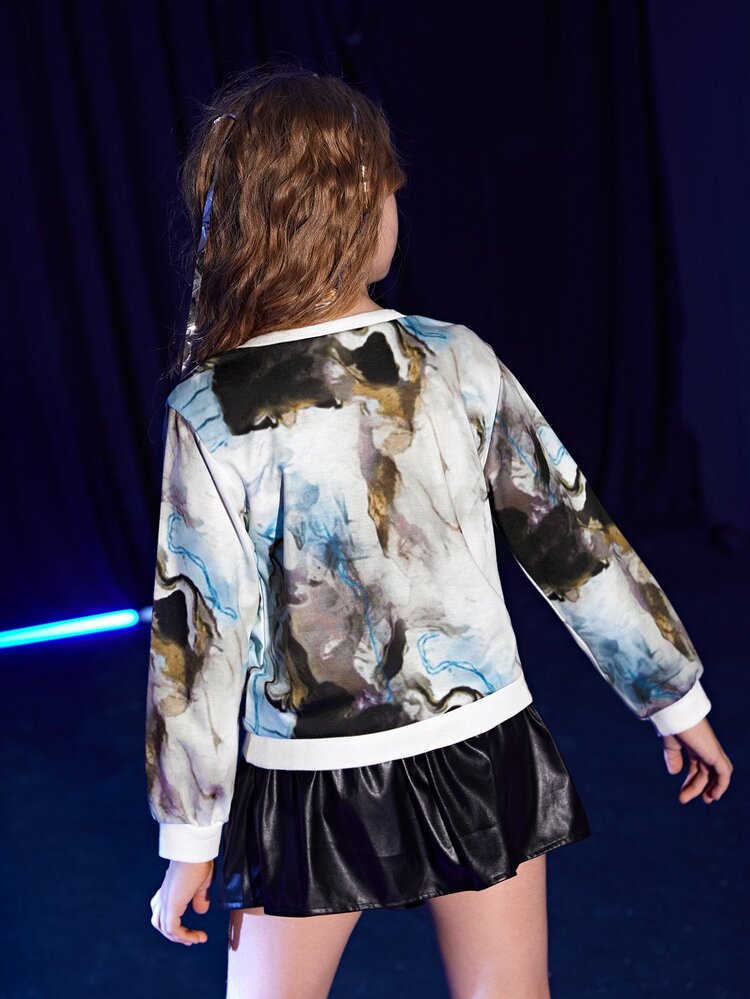 Girls Marble Print Pullover - Multicolor - View 2