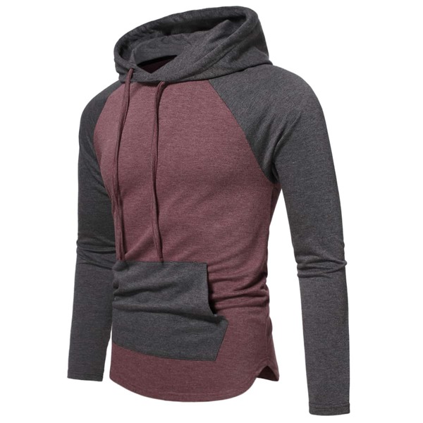 

Men Two Tone Kangaroo Pocket Raglan Sleeve Drawstring Hoodie, Multicolor