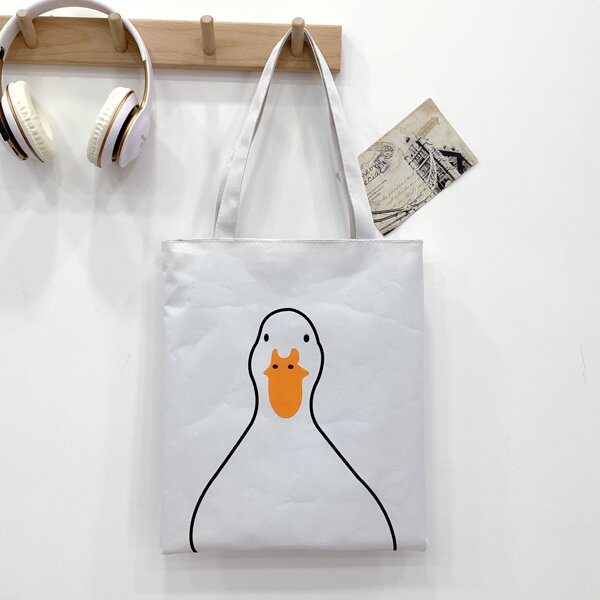 

Cartoon Graphic Nylon Shopper Bag, White