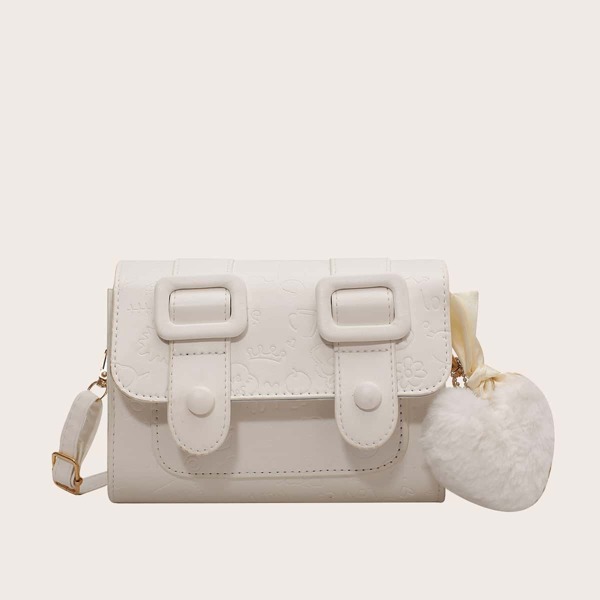 

Cartoon Graphic Twilly Scarf & Buckle Decor Square Bag, White