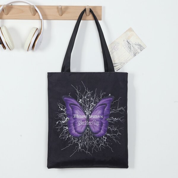 

Butterfly Graphic Canvas Shopper Bag, Black